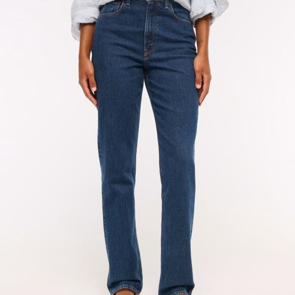 Abercrombie & Fitch Curve Love 90’s Ultra High Rise Straight Jean Dark Blue 18s - Picture 1 of 10